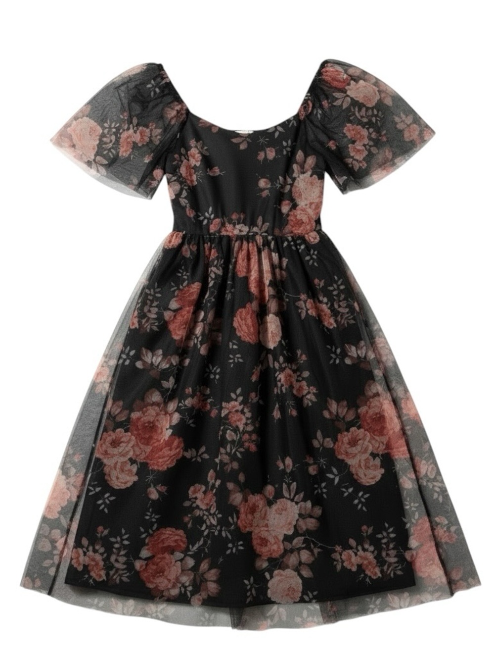 Baltic Born Gwyneth Tulle Midi Dress Black Floral Size Medium